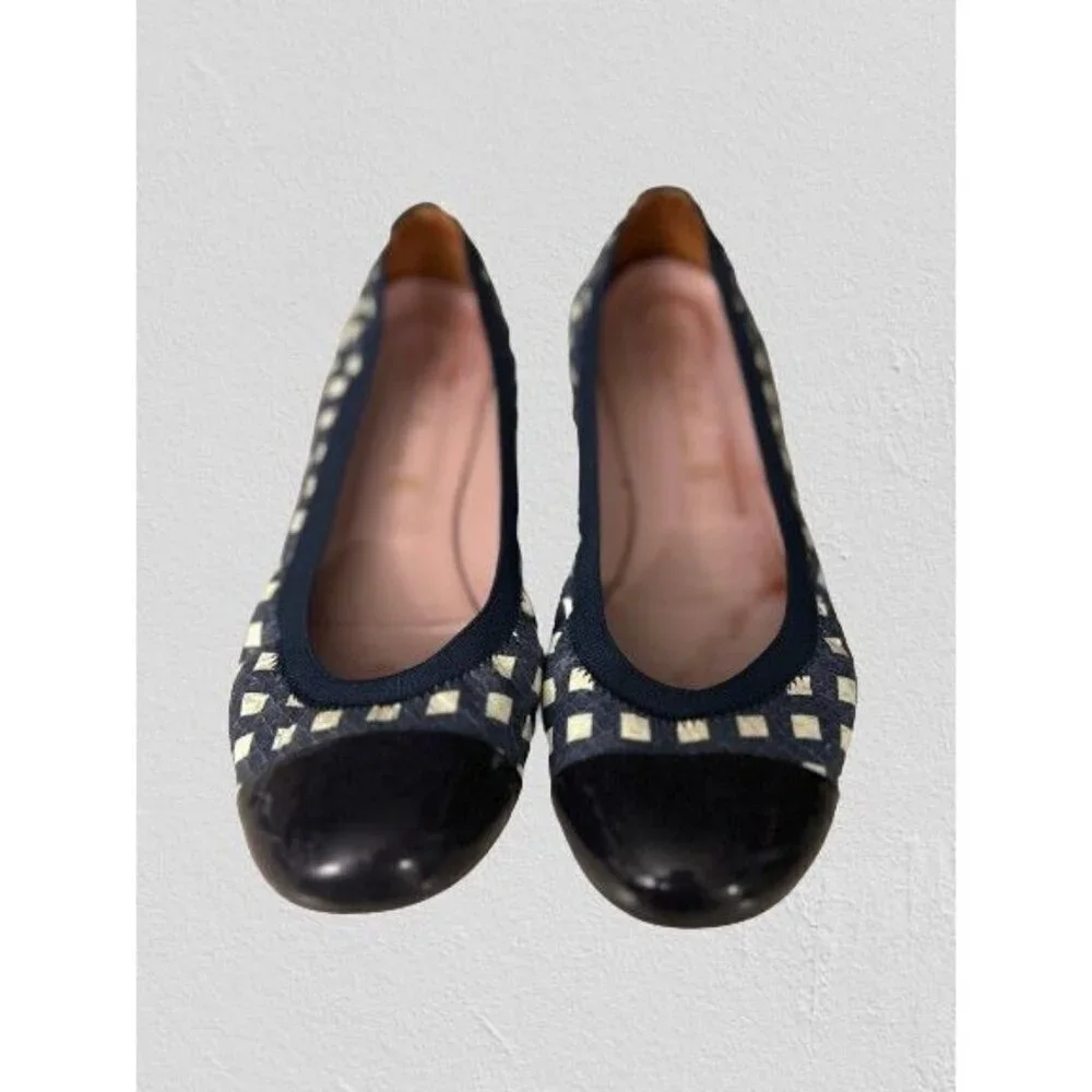 PRETTY BALLERINA Shirley Ballet Slippers Flat Slip-on Shoes Navy White Check Cap